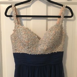 La Femme Navy and Nude Prom Dress